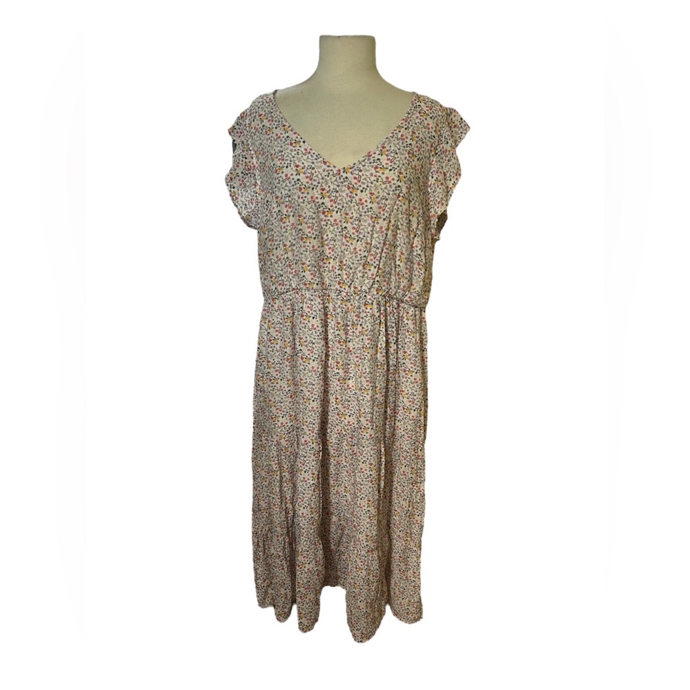 Indigo Rose Women's Dress 3X Floral Tiered Flutter Sleeve Maxi Cottage Festival